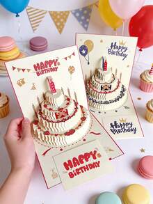 6/1pc 3D Happy Birthday/Christmas Gift Card, Pop-Up Birthday Cake Card With Envelope, Christmas Invitation Card - Birthday Cake - View 8