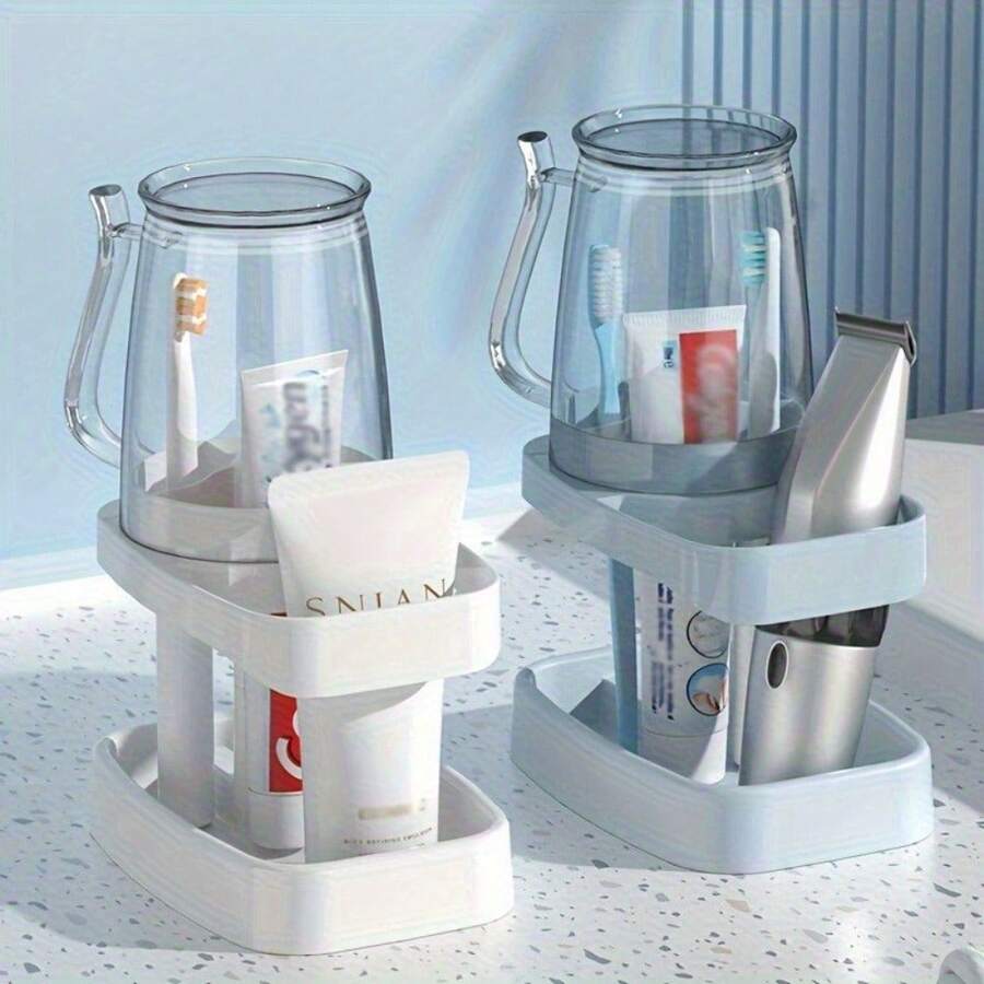 1 cái giá đựng bàn chải đánh răng không cần khoan, kèm cốc đựng bàn chải, kem đánh răng và nước súc miệng, có thể đựng bàn chải, kem đánh răng và nước súc miệng. - Nhiều màu - Xem 1