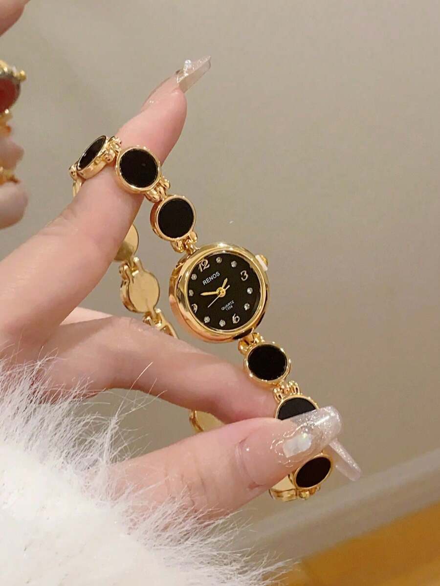 GUANQIN 1件新款时尚女士手表，奢华珠宝手链表带，优雅圆形水钻表盘，高贵石英表，适合复活节、万圣节、圣诞节、母亲节、返校季、学生、生日、节日、情人节、约会、商务、日常佩戴、礼物、音乐节、婚礼季等场合。 - 金色 - 查看 1