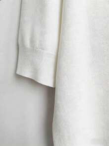 女士纯色V领短袖针织T恤，轻盈宽松时尚简约优雅上衣 白色 - 白色 - 查看 5