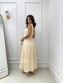 15 Striped All-Over Print Fabric Gathered Hem With Ruffle Wedding Dresses - Champagne - View 4