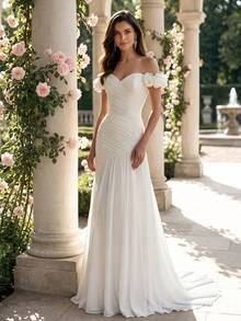 HEARBOBO 波西米亚风优雅无袖白色蕾丝鱼尾婚纱新娘礼服 春季 - 白色 - 查看 2