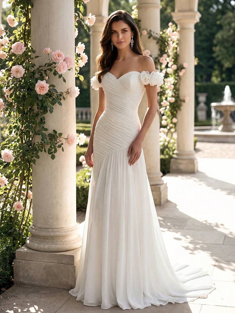 HEARBOBO 波西米亚风优雅无袖白色蕾丝鱼尾婚纱新娘礼服 春季