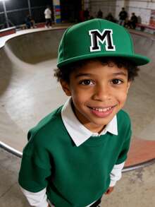 1 件装 时尚儿童嘻哈帽 学生 A-Z 字母可调节后扣帽 户外休闲遮阳帽 骨白色 8-16岁 - 綠色 - 查看 2