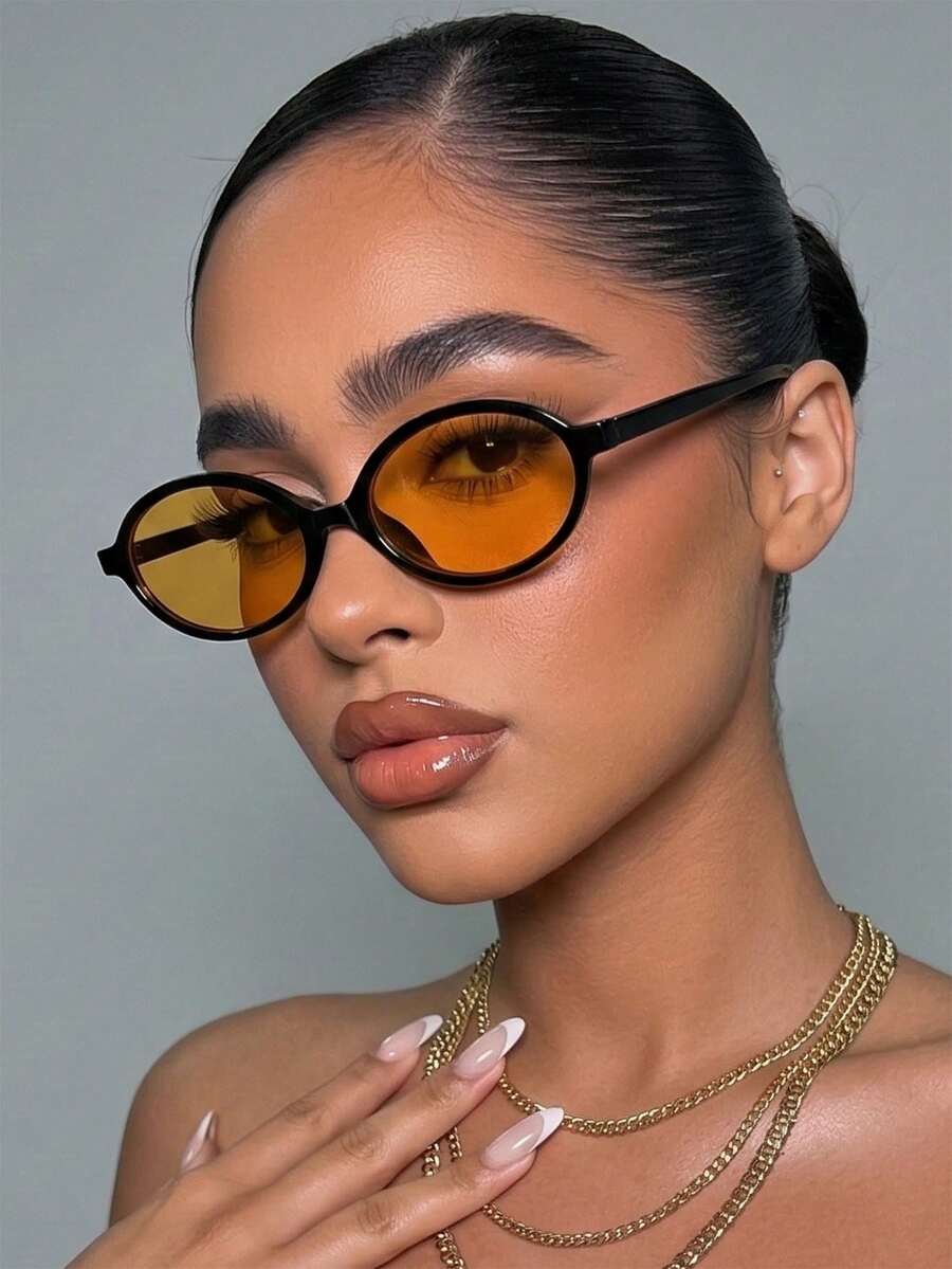 1 Pair Women's Leopard Print Oval PC Frame Vintage Fashion Glasses - Black - View 1