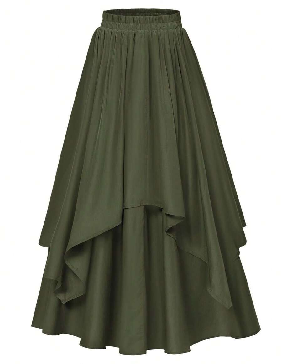 Women Halloween European American Style Irregular Mid Length Skirt Elastic Waist Half Skirt  Cross Border Hot Selling - xanh quân đội - Xem 1