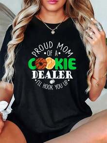 100% Cotton Unisex Proud Mom Of A Cookie Dealer I'll Hook You Up T-Shirt Casual Fashion Top - Black - View 6