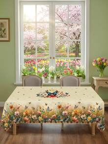 1 pieza - Mantel de estilo vintage con estampado de abeja y flores con ribete de encaje, estampado de acuarela de abeja, girasol, narciso, flores silvestres, mantel de poliéster impermeable, lavable para decoración de restaurante, primavera en el hogar y fiesta del Día de la Madre - Multicolor - Ver 9