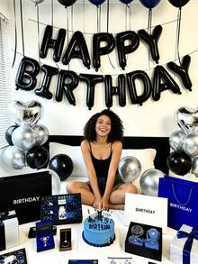 Bộ 18/60 bóng bay sinh nhật kiểu Mỹ màu đen, bạc và xanh dương - Trang trí sinh nhật cho nam và nữ, băng rôn "Chúc mừng sinh nhật" + bóng bay hình trái tim bằng giấy bạc, bóng bay cao su dày màu xanh navy, đen và bạc, phông nền tiệc theo phong cách tối màu, phù hợp trang trí phòng ngủ lãng mạn, tiệc sinh nhật bất ngờ lúc nửa đêm, phụ kiện chụp ảnh sinh nhật, đồ dùng tiệc kỷ niệm. - Xem 3