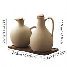 500ml/600ml Vintage Thick Ceramic Oil Bottle With Cork Stopper, Kitchen Condiment Bottle, Sauce Dispenser - Stoneware - View 3