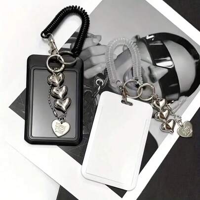 1 Set Student Card Holder With Lanyard, Black And White, School/Office Supplies