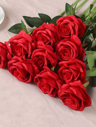 12/6 支红色玫瑰仿真花，长茎，触感逼真，适用于情人节、DIY 婚礼花束、派对餐桌中心装饰、家居布置等（红色）