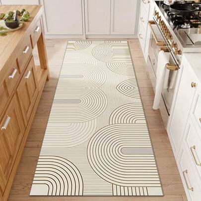 1pc Beige Geometric Spiral Floral Pattern Rug, Carpet, Home Decor Rug, Ins Style Rug, Hallway Rug, Long Rug, Suitable For Living Room, Hallway, Bedroom, Kitchen, Entryway, Indoor, Closet, Backyard, Durable And Easy To Clean, Soft And Comfortable Rug, Artistic Bedside Rug, Entryway Welcome Mat