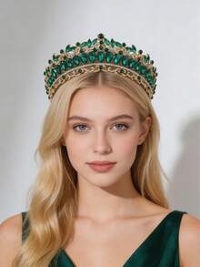 1pc Elegant Baroque Crystal Crown, Bridal Wedding Headpiece, Romantic Women's Party Event Ball Tiara Hair Accessory - Multicolor - View 2