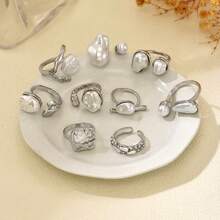 9 Pieces Open Pearl Ring Personalized Light Luxury Baroque Geometric Finger Ring For Women Daily Wear - Multicolor - View 13