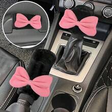 3件套汽车冬季蝴蝶结毛绒变速杆套装，变速杆套装，拉杆套装，换挡杆套装，手刹换挡杆套装，手动变速器通用型汽车配件 - 蝴蝶結 - 查看 12
