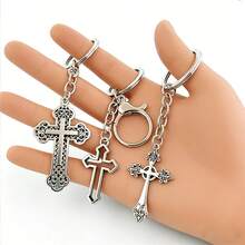 Street Style Single Cross Bible Pendant Keychain Car Accessories Bag Charm Campus Cute Gothic Y2k - Antique Silver - View 3