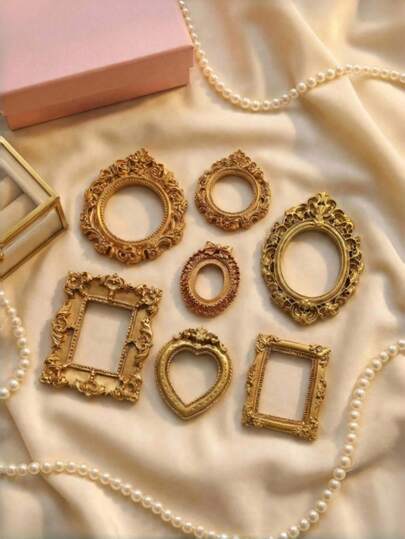Bộ 4/7/10/12/15 khung ảnh nhựa rỗng kiểu Baroque cổ điển màu vàng, trang trí nhà búp bê DIY, mô hình tiểu cảnh trang trí cửa sổ, quà tặng bất ngờ cá nhân hóa cho gia đình và bạn bè, phụ kiện trang trí DIY cho tiệm làm tóc và nail.