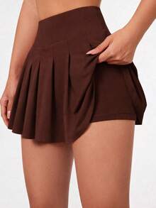 Women's High-Waisted Ruffled Short Skirt For Fitness, Gym, And Comfort In Supplex Fabric - 鏽棕色 - 查看 1