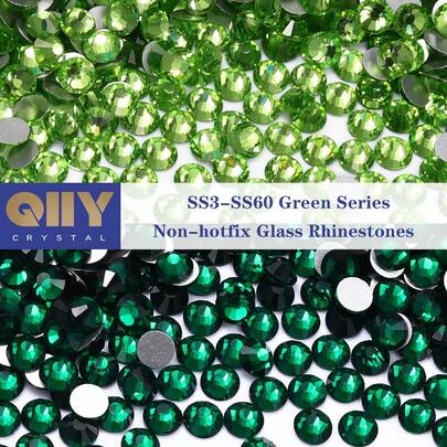 QIIY Non Hotfix Crystal CrystalAB Green Series Sliver Back Rhinestones High Quality SS6 1.9mm-2.1mm For Handmade Wedding Dresses Accessories And Other Application Scenarios