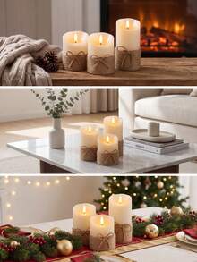 3pcs Flameless Candle Lights With Timer Remote Control, Battery Operated Vintage Rope Wave Candles, Suitable For Christmas, Halloween, Valentine's Day, Mother's Day, Gifts, Birthday, Wedding, Dining Table, Party, Holiday - Wavy Angled Opening - Tie-up Style - View 4
