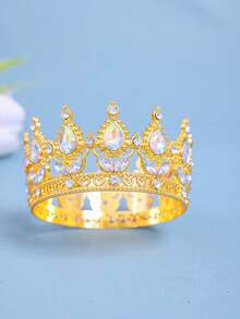 Elegant Gold-Tone Royal Style Sapphire-Look Crystal Crown - Suitable For Attending Balls - Multicolor - View 34