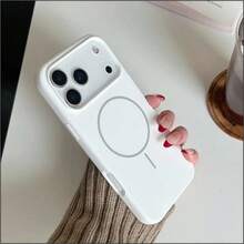 Funda de teléfono de silicona líquida fluorescente brillante y de lujo, compatible con iPhone 17 Air, 16, 15, 14, 13, 12, 17 Pro Max Plus, con tapa magnética suave - Blanco clásico - Ver 2