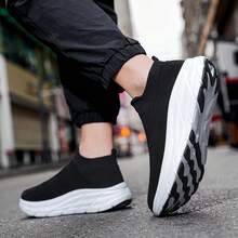 Men's Breathable Mesh Sneakers, Lightweight Running Shoes, Student Sports Shoes, Couple Shoes - Black and White - View 2