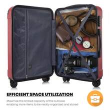 YONSLY Hard Shell Suitcase 16/20/24/28 Inches With 4 360° Wheels Sturdy Double Zipper Combination Lock Mesh Pocket Soft Rubber Handle Travel Suitcase - 紅色 - 查看 7