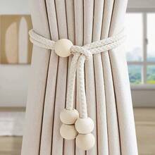 1pc/2pcs Bohemian Style Window Curtain Tie Back Rope, Wood Bead And Tassel Curtain Tie, Home Decor For Living Room, Bedroom, Kitchen - Small Wooden Beads - View 3