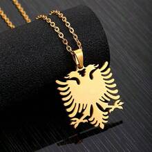 1 chiếc mặt dây chuyền hình đại bàng Albania mạ vàng 14K, trang sức thép không gỉ đánh bóng, dây chuyền dẹt 3mm, kiểu dáng unisex. - Chim ưng - Xem 3