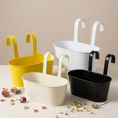 1 件可拆卸挂钩花盆，金属壁挂式花桶（黑白），可悬挂和放置的花篮，带排水孔，可种植自己的草本植物、绿色蔬菜、青苹果、草莓、多汁的垂直绿洲，悬挂式花桶，用于鲜花，适用于室内外、秋季、厨房、阳台、栅栏、花园、庭院、万圣节、圣诞节、情人节