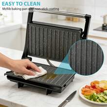 SUSTEAS Panini Press 180° Flip-Open Design Dual-Sided Cooking 304 Stainless Steel Construction - Black - View 4