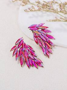1 par de pendientes con alas brillantes de diamante de imitación, regalo para mujeres en bodas, citas, fiestas, banquetes - Rosa Fucsia - Ver 2