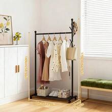 41.34'' Length Standing Coat Rack With Wheels, Rolling Closet Rack With Wheels, Standing Coat Racks, Hanging Clothes Racks For Bedroom, Living Room, Office - Black - View 2