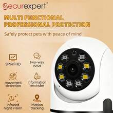 5MP WiFi Camera, Pet Monitor, Desktop Pet Monitoring Camera, Pet Camera, Remote Real-Time Pet Monitoring, Supports Cloud Storage And SD Card Storage, Two-Way Audio, Color Night Vision And PTZ Rotation Function (Power Adapter Not Included) - White - View 4