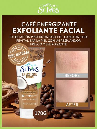  [170g] Exfoliante de Coco y Café St. Ives | Fórmula suave, nutre la piel | Marca #1 de exfoliantes, proporciona un spa suave para el Body y el rostro | Sin aceite, probado por dermatólogos | Partículas exfoliantes 100% naturales, suavemente elimina la aspereza para un brillo radiante