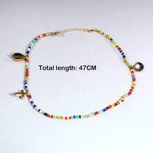 1条可调节贝壳十字串珠脚链，女士沙滩度假脚链 - 彩色 - 查看 2