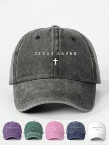 1pc Men's Printed "JESUS SAVES" Cross Washed Baseball Cap, Streetwear Casual Hat For Spring, Autumn, Travel, Beach Vacation - Baseball Cap - View 9