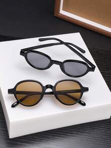 2 PCS Men's Round Fashion Glasses Polycarbonate Lightweight Thin Frame Multicolor Lenses Casual Style Suitable For Outdoor Commute With Glasses Box - Multicolor - View 4