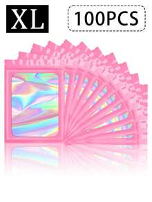 100pcs PVC Window Jewelry Storage Bags, PVC Jewelry Protective Bags, Anti-Oxidation Transparent Jewelry Zipper Bags, Waterproof Sealed Jewelry Bags, Jewelry Pouch With Small Zipper, Laser Transparent Pink Gift Packaging Bags, Sealable Packaging Bags, Minimalist Solid Jewelry Pouches For Bracelets, Home Gifts For Valentine's Day, Used To Hold Earrings, Necklaces, Unique Zipper Lock Pouch Accessory Gift Bags For Parties - Pink - View 8