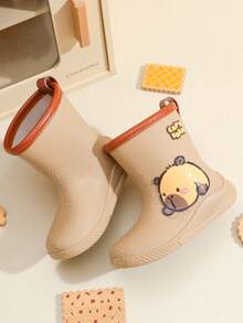 Caweiny Cartoon Kids Rain Boots, Girls Mid-Calf Rain Shoes, Boys Waterproof Rubber Boots - Khaki - View 3