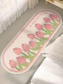 1pc Pink Tulip Letter Plush Carpet, Suitable For Bedroom Decor, Cream Floral Style INS Long Carpet For Living Room, Soft & Comfortable For Home Lounge, Fluffy, Soft, Easy To Clean, Home Decorative Rug - Multicolor - View 16