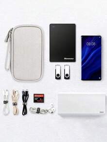 1 pieza Bolsa de almacenamiento de accesorios digitales, organizador electrónico bolsa de viaje universal para cables, adecuado para estuche de teléfono, cable de datos, monedero, joyería, compartimentos de almacenamiento clasificados, batería portátil, ratón, cargador, cable, estuche de lápices, disco duro, funda protectora, bolsas de almacenamiento de viaje lavables - Negro - Ver 8