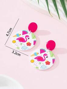 1 Pair Summer Beach Vacation Cute Flamingo Print Enamel Faux Ceramic Texture Fashion Jewelry Earrings, Perfect Gift For Daily Wear And Parties - Multicolor - View 4