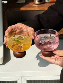 1 chiếc cốc thủy tinh đế gỗ cao cấp, kiểu dáng retro, thích hợp làm cốc cocktail, cốc rượu trái cây, cốc đồ uống, cốc cà phê, cốc trà chiều tinh tế, cốc nước văn phòng, cốc trà khách phòng khách. - Nhiều màu - Xem 1