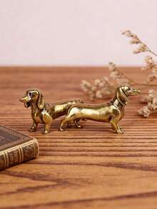 黄铜腊肠犬雕塑，铜质迷你腊肠犬小雕像，3D金属猎犬模型摆件，适用于家居装饰、橱窗展示、摄影道具、生日礼物、毕业礼物 - 多色 - 查看 2