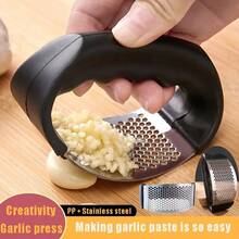 1pc Manual Garlic Press, Easy To Clean Kitchen Tool, Quickly And Effectively Presses Garlic. It Is A Must-Have Kitchen Essential, Hygienic And Practical. - Black - View 2
