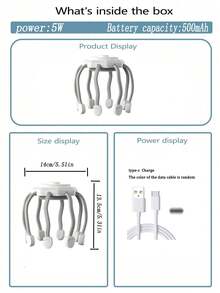 AXH 8点360°三模式头部按摩器，头发和头皮按摩，助眠礼品 - 白色 - 查看 8