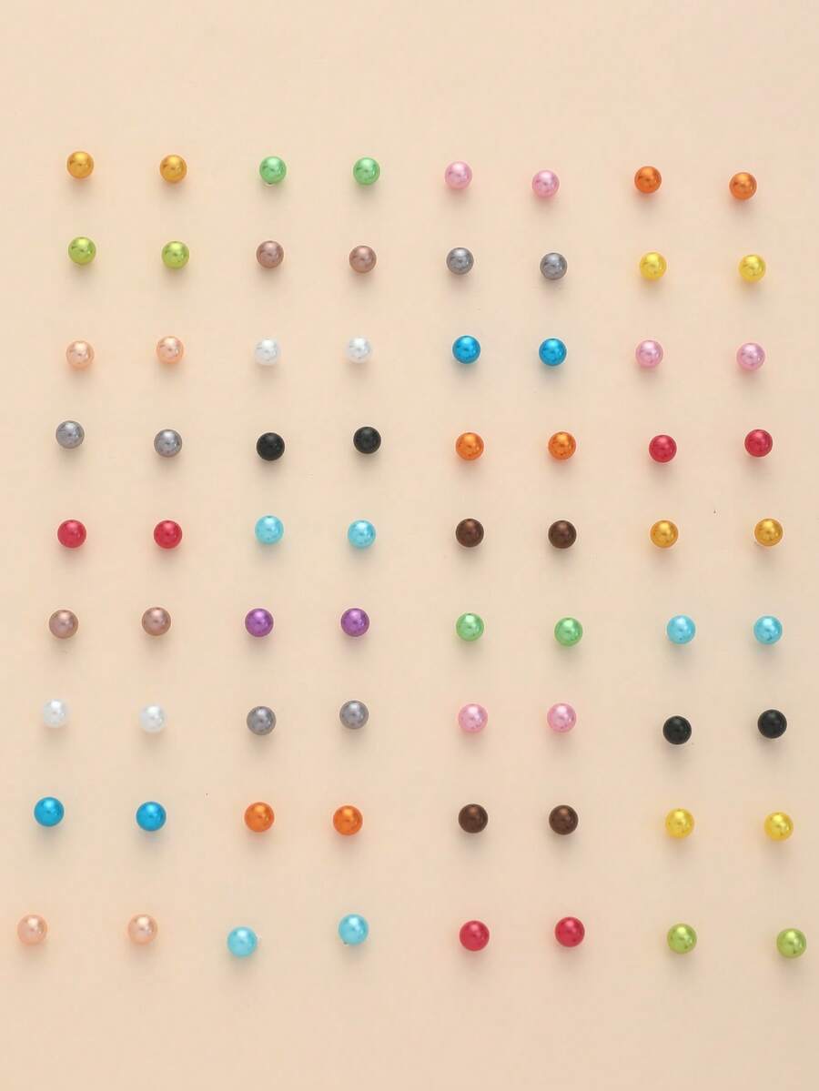 36 Pairs Fashion Petite Colorful Faux Pearl Stud Earrings Set, Multi-Color Pearl Earrings For Women (Random Color) - Multicolor - View 1